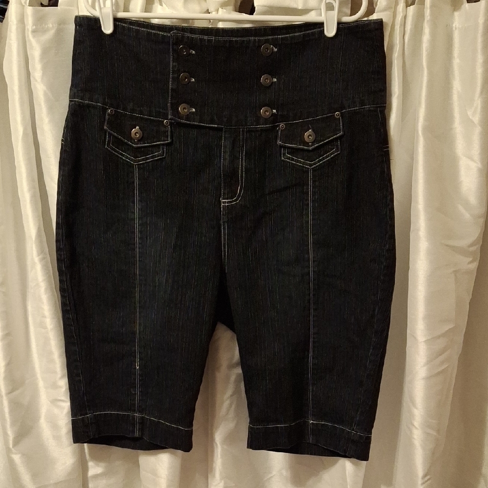 Lipsy Stretch High-Waisted Black/blue Denim Shorts 18 💛💛💛💛